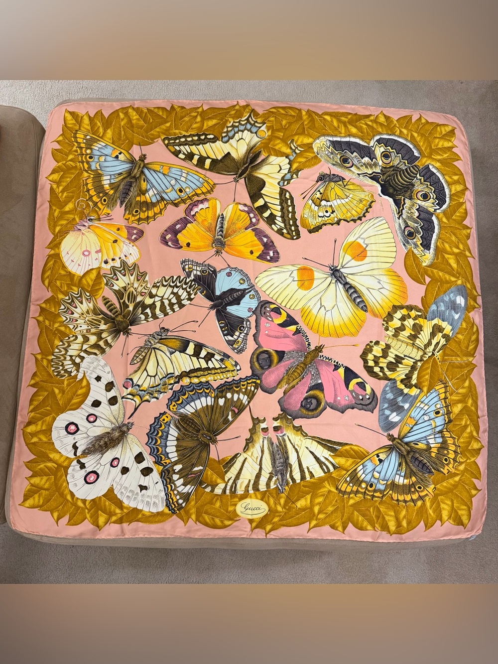 Gucci Vintage Butterfly & Autumn Leaves 100% Silk Scarf